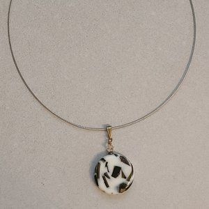 Necklace with White Round Glass Pendant